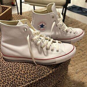 Converse White High Top Sneakers with Red Stripe